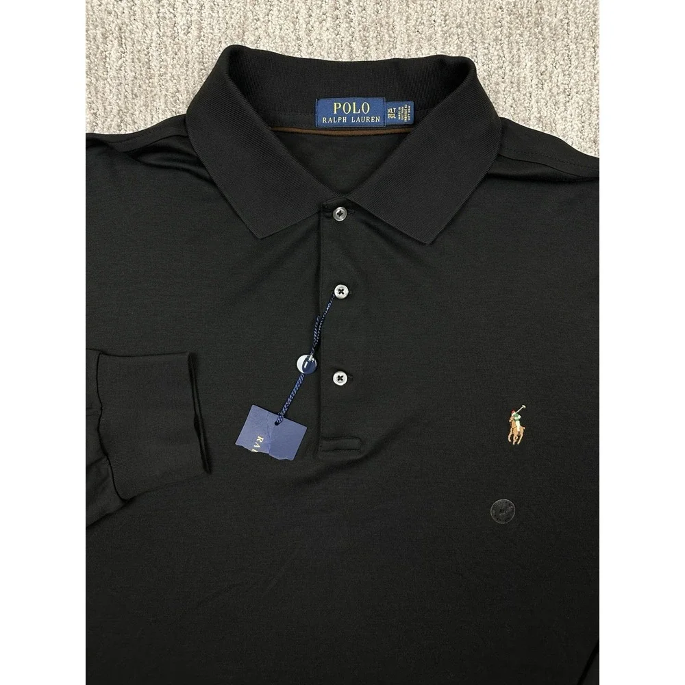 Polo Ralph Lauren Mens XLT Long Sleeve Polo Shirt Black Flesh Pony Cotton NWT